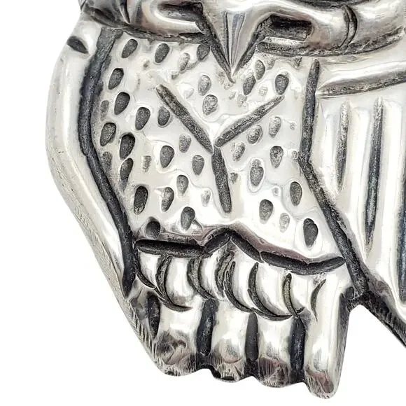 Large Mexican Sterling Silver Owl Brooch Taxco Purple Eyes 925 Artisan Bird Pin - Picture 11 of 11